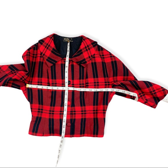 VTG 1960s Red & Black Plaid Pencil Skirt & Jacket - Picture 7 of 14